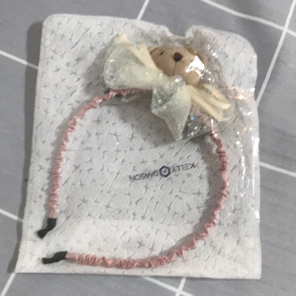 Girls Pink Bear Headband with Sparkle Bow Accent